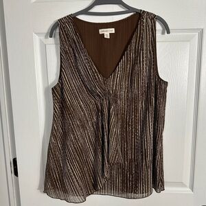 Coldwater Creek sleeveless v-neck top, size M, brown/cream, chiffon, flowy